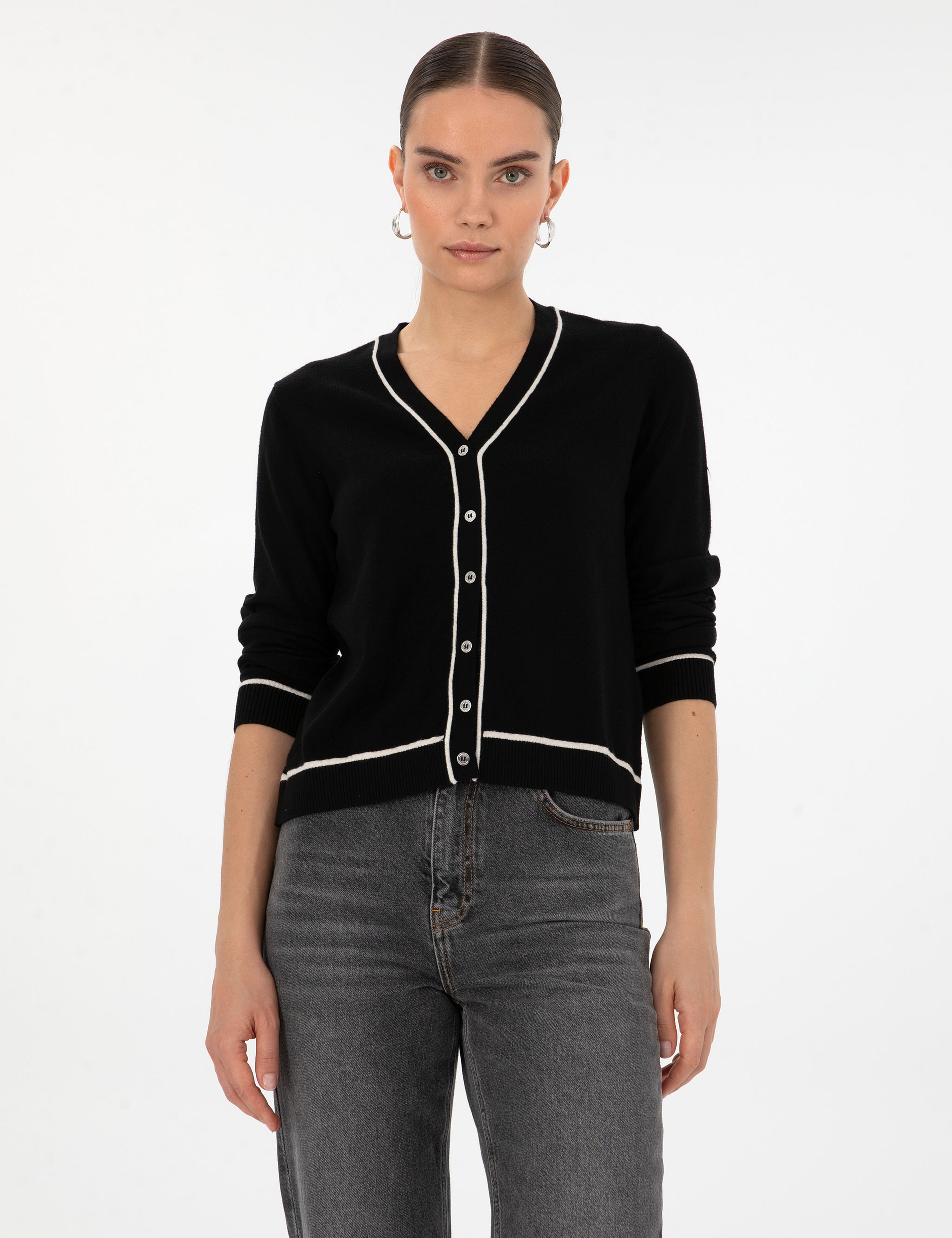 Siyah Slim Fit Triko Hırka - Image 3