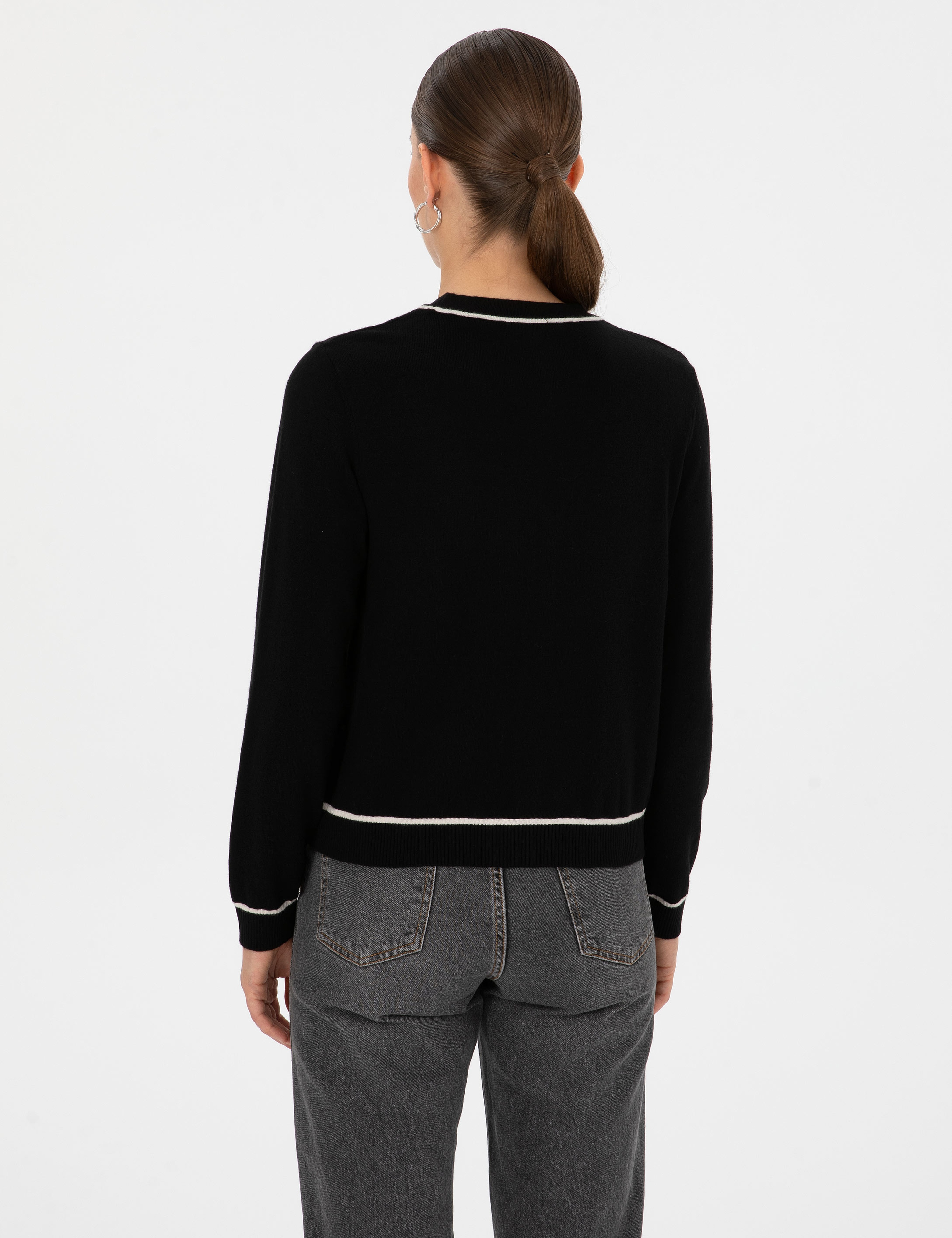 Siyah Slim Fit Triko Hırka - Image 5