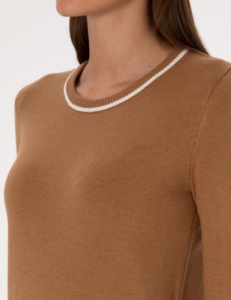 Camel Slim Fit Çizgi Detaylı Basic Kazak - 50315910012