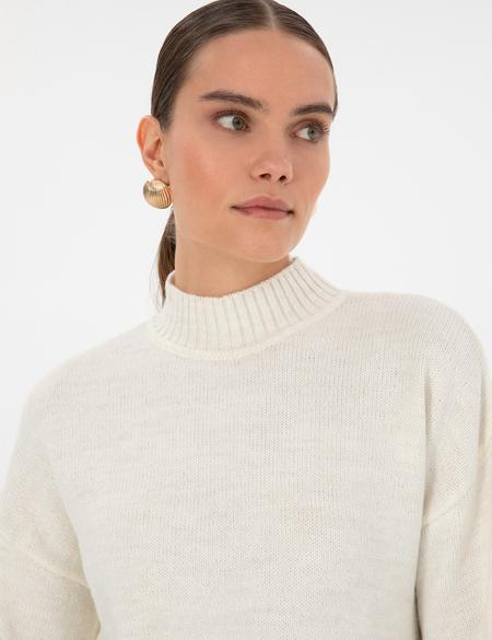 Ekru Comfort Fit Yarım Balıkçı Kazak - 50310958022