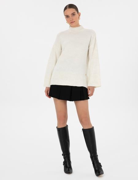 Ekru Comfort Fit Yarım Balıkçı Kazak - 50310958022