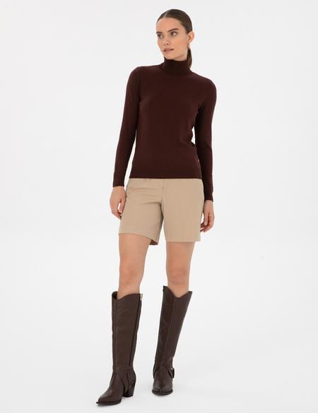 Kahverengi Slim Fit Basic Kazak - 50315747073