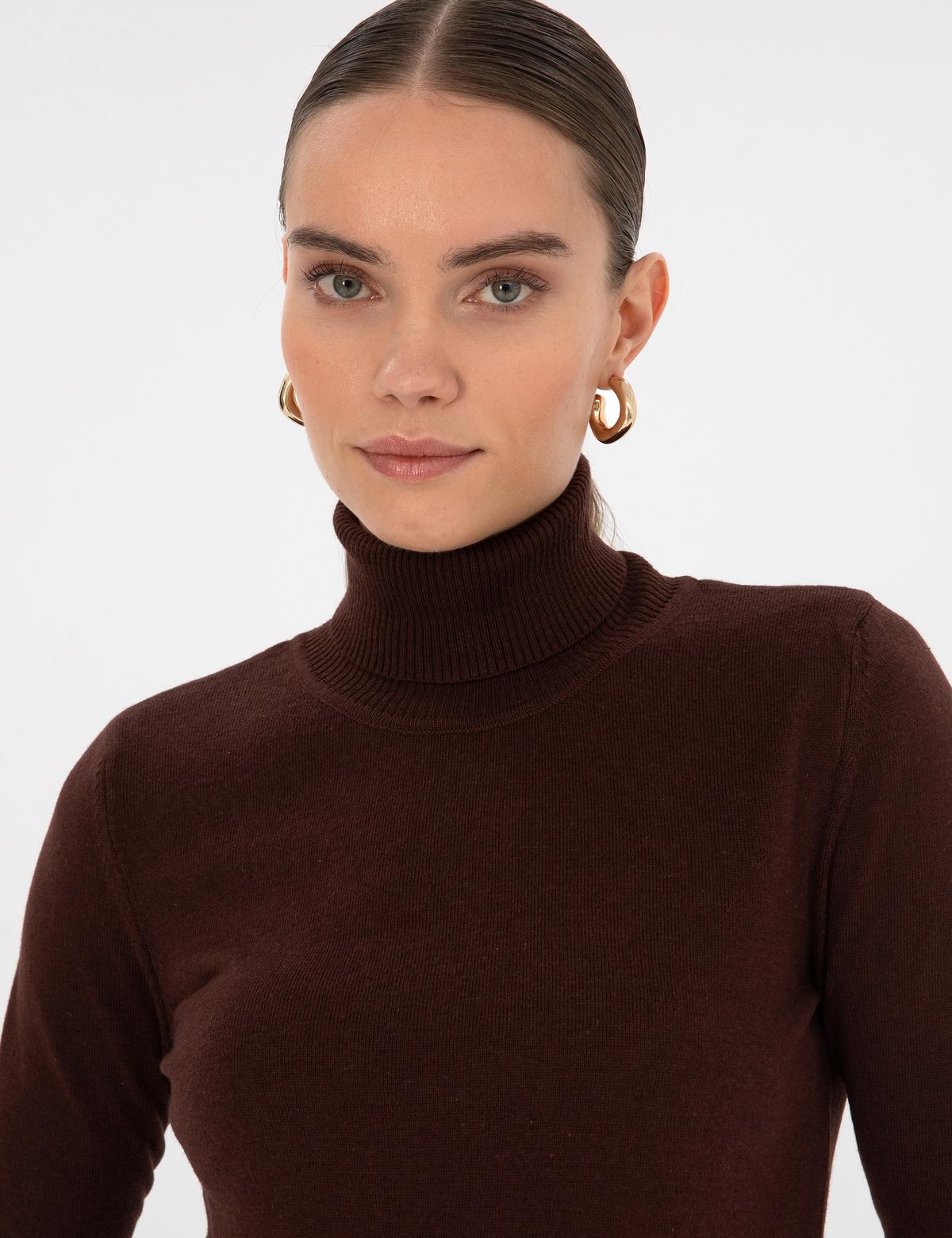 Kahverengi Slim Fit Basic Kazak - 50315747073