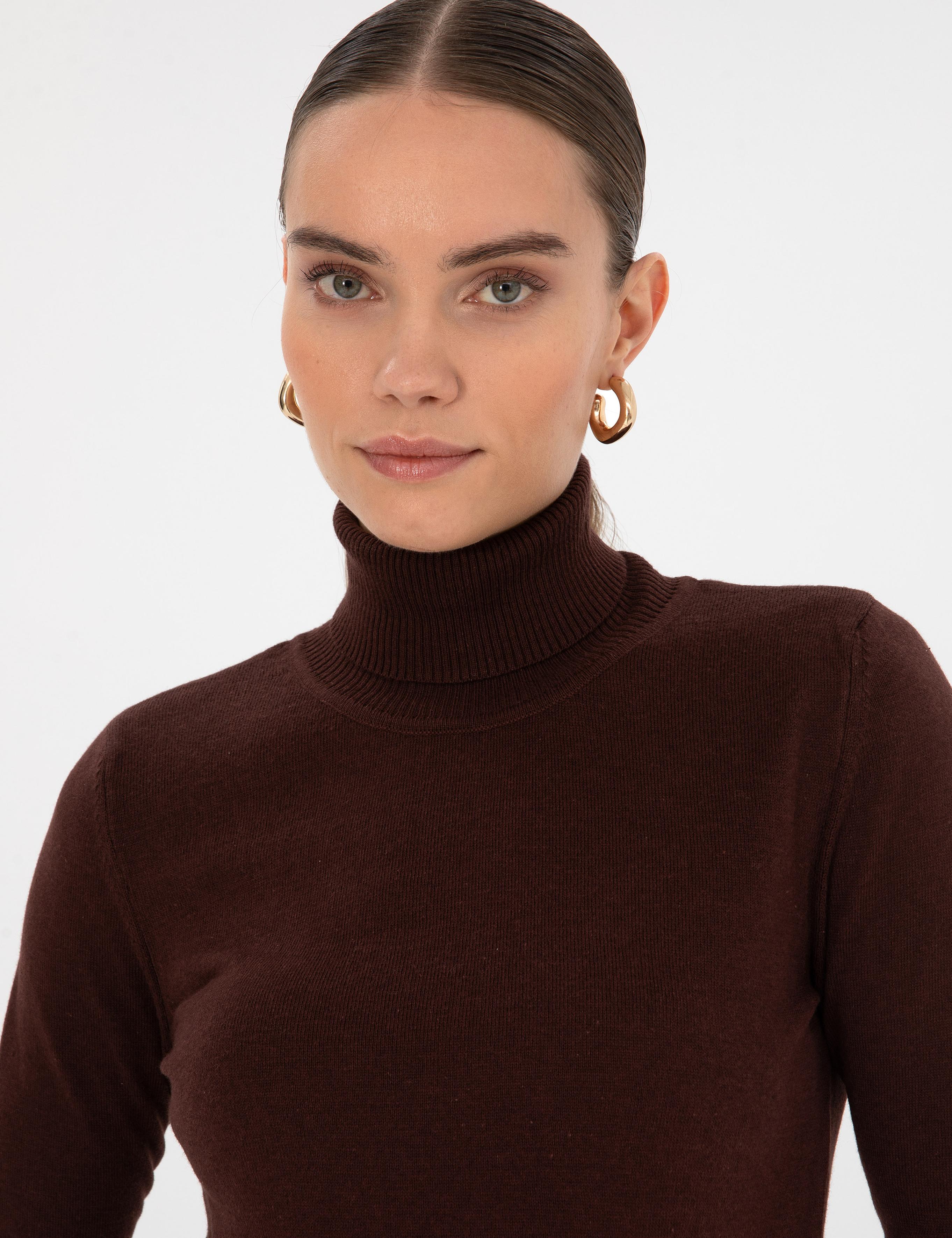 Kahverengi Slim Fit Basic Kazak