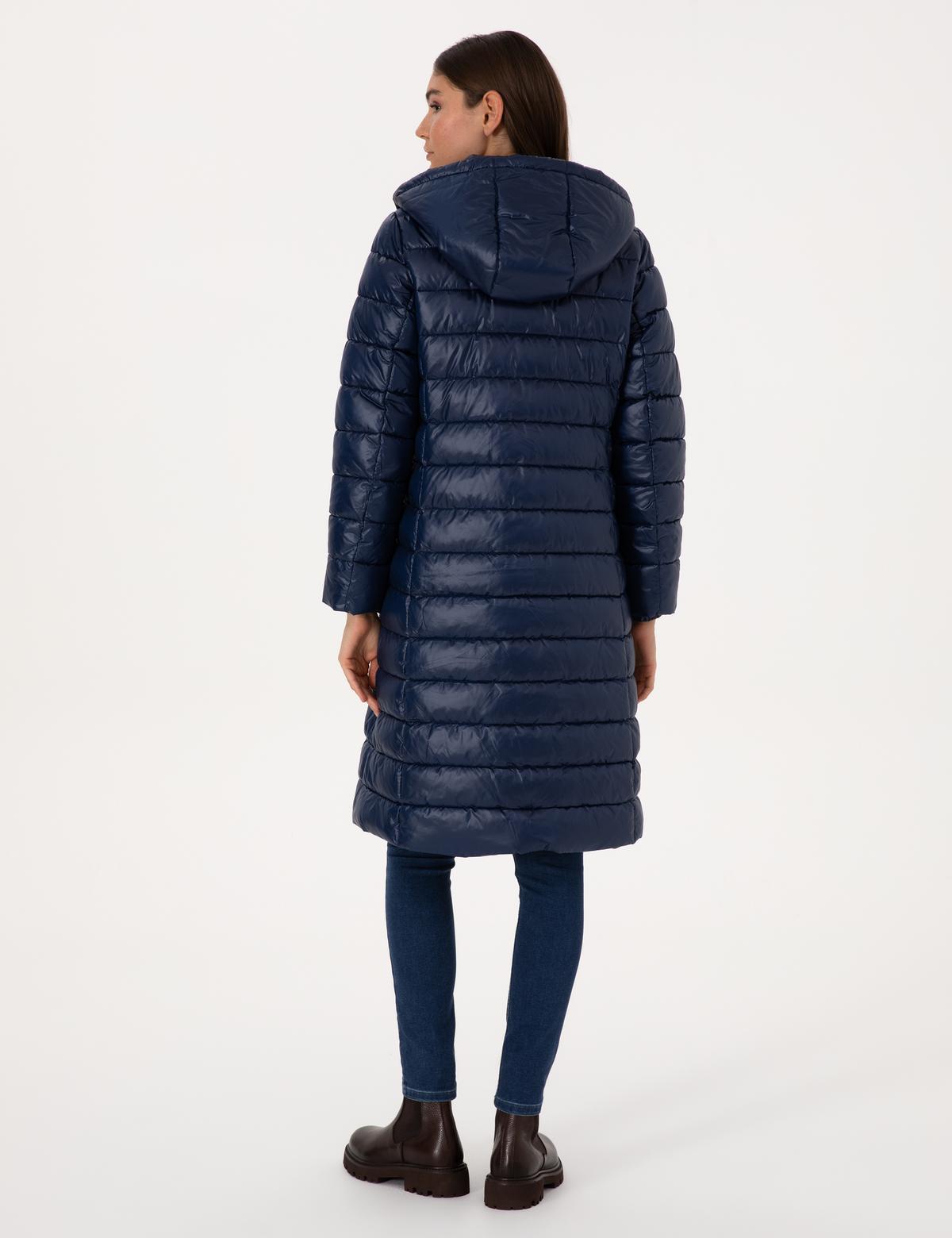Lacivert Çıkarılabilir Kapüşonlu Kapitone Uzun Mont - 50314165010