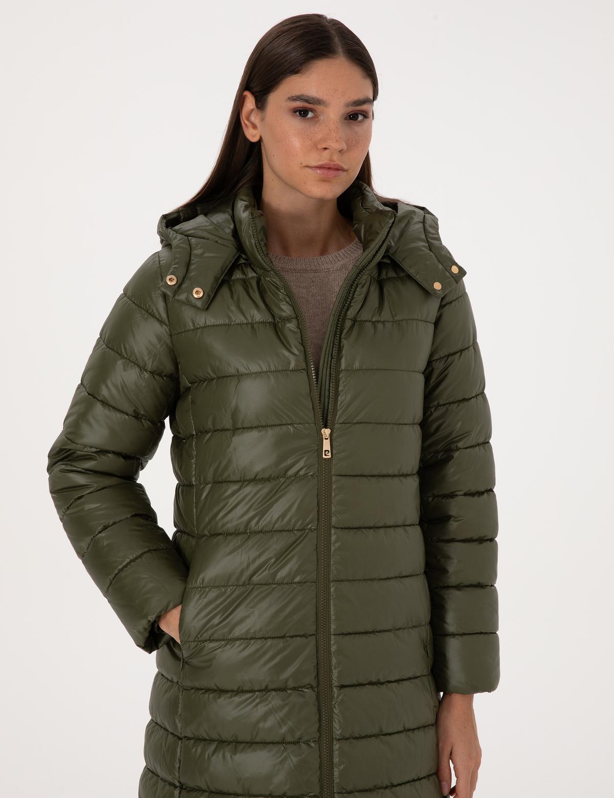 Haki Çıkarılabilir Kapüşonlu Kapitone Uzun Mont - 50314165043