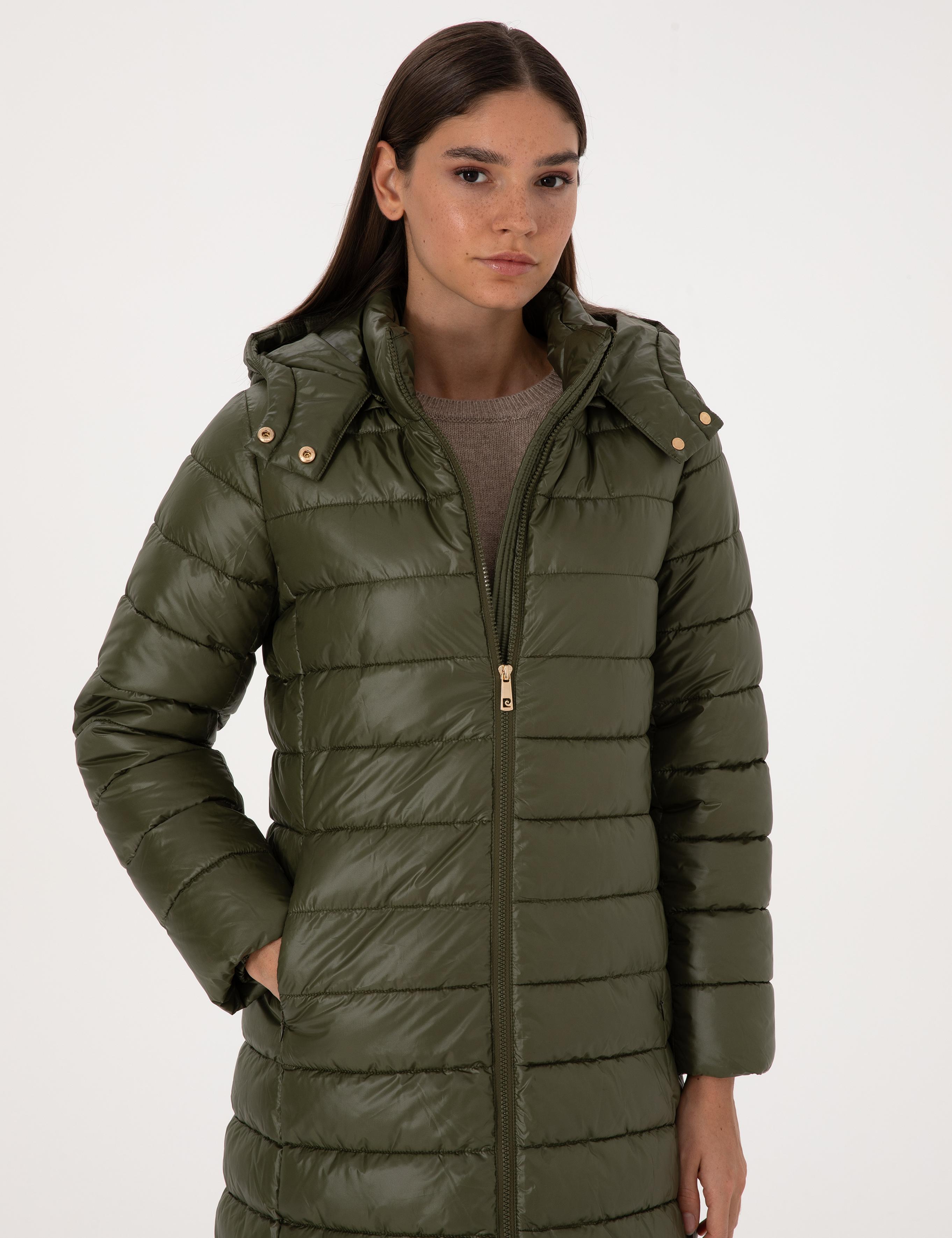 Haki Çıkarılabilir Kapüşonlu Kapitone Uzun Mont