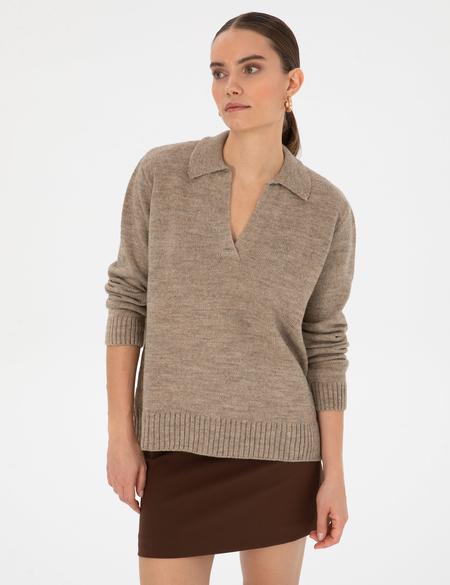 Bej Comfort Fit Polo Yaka Kazak - 50317226006