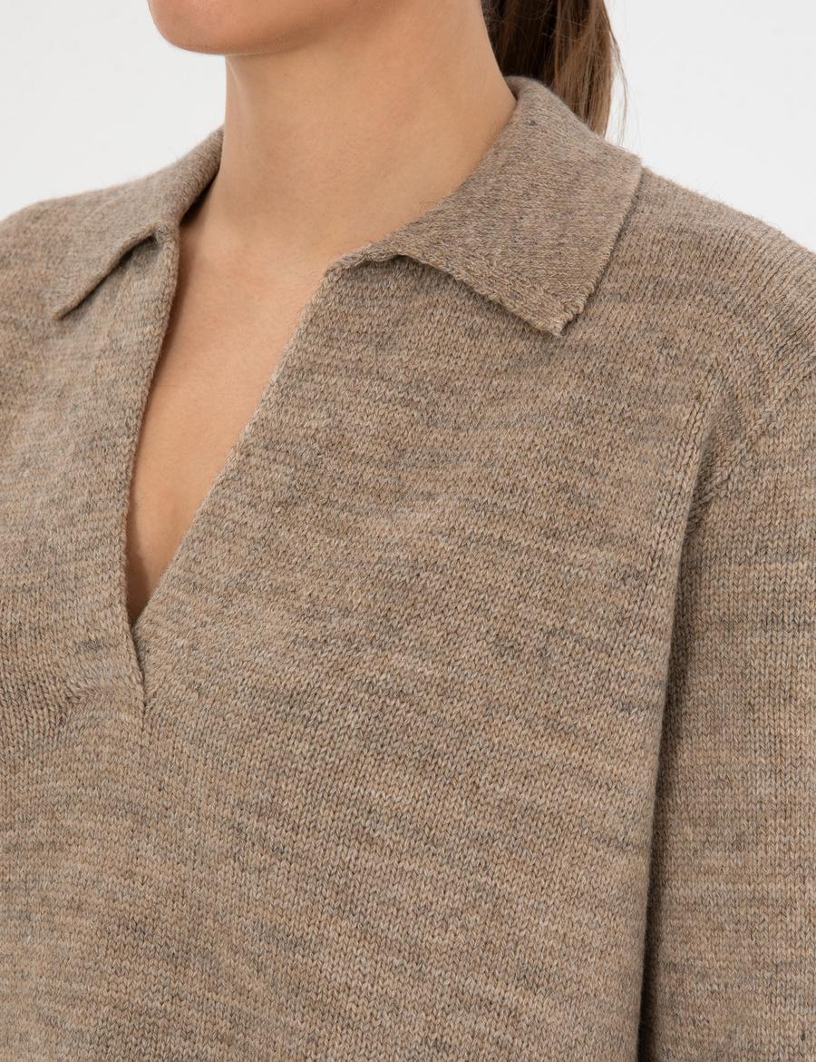 Bej Comfort Fit Polo Yaka Kazak