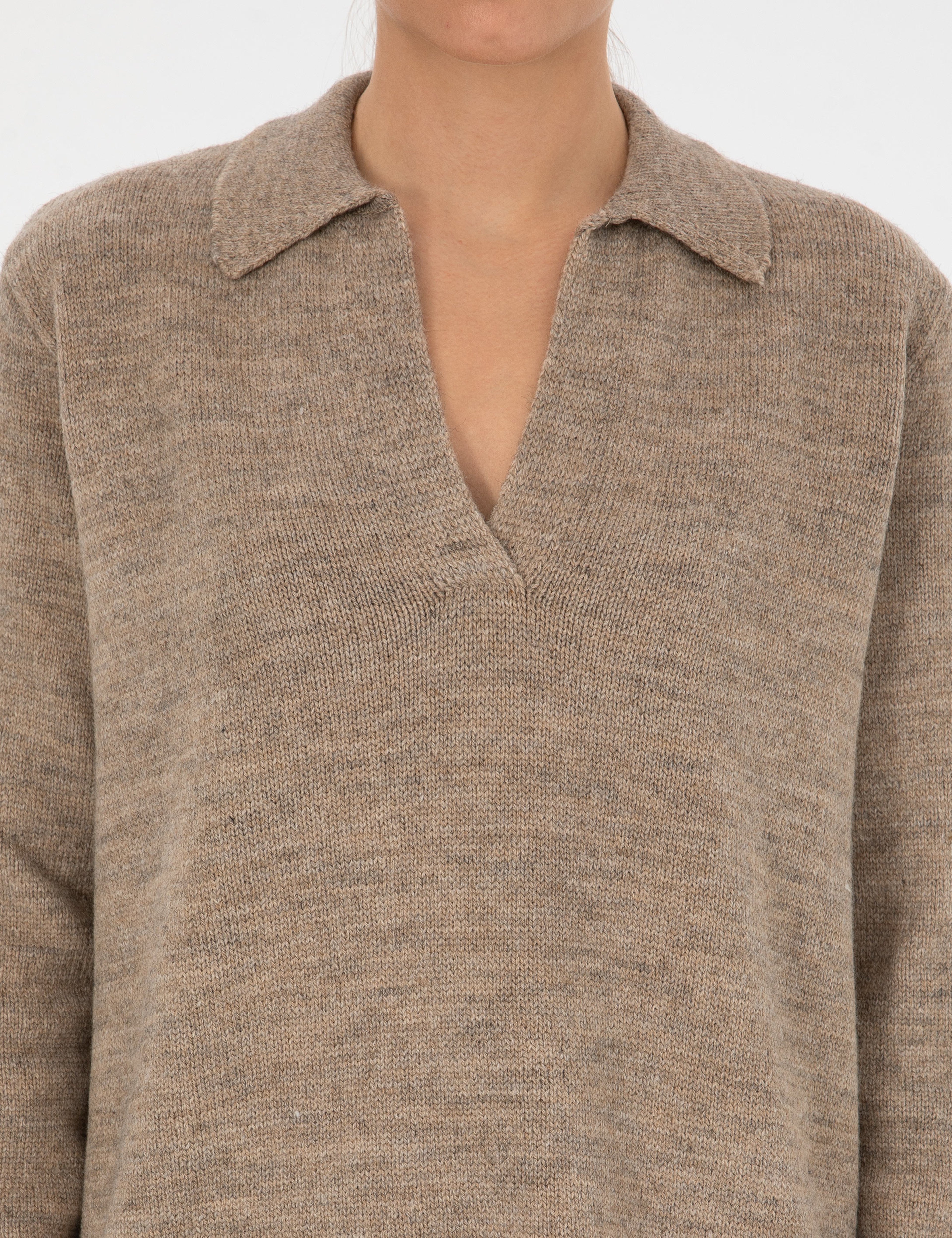 Bej Comfort Fit Polo Yaka Kazak - Image 6