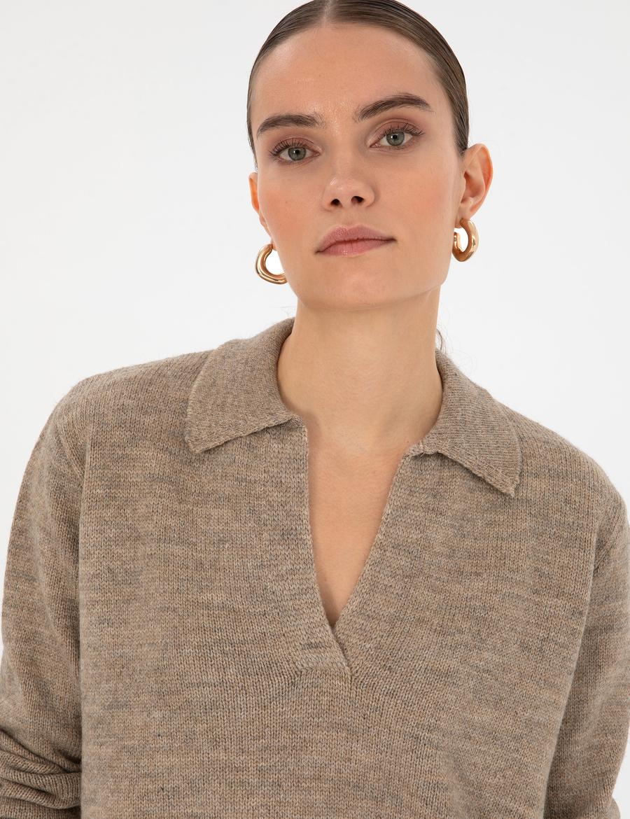 Bej Comfort Fit Polo Yaka Kazak