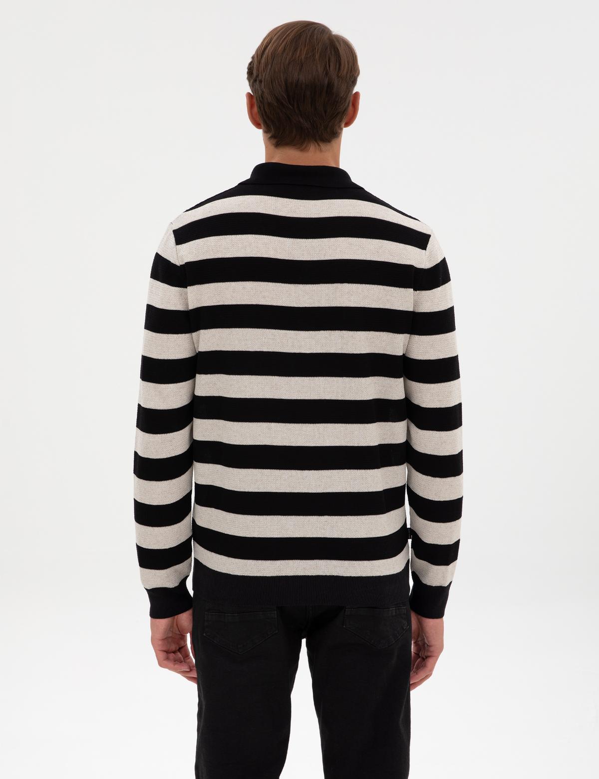 Siyah Slim Fit Polo Yaka Triko Kazak - 50315949001