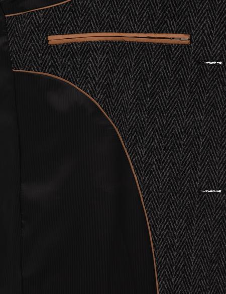 Antrasit Yün Karışımlı Balıksırtı Palto - 50312684012