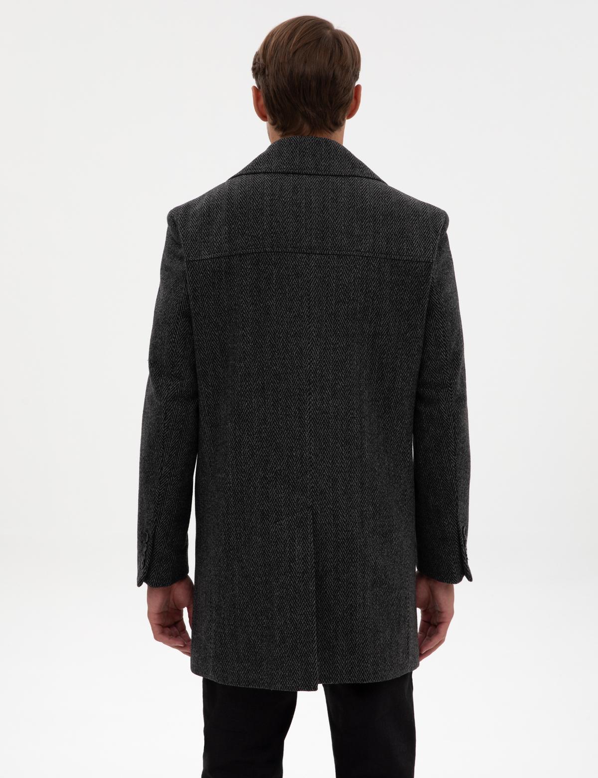 Antrasit Yün Karışımlı Balıksırtı Palto - 50312684012