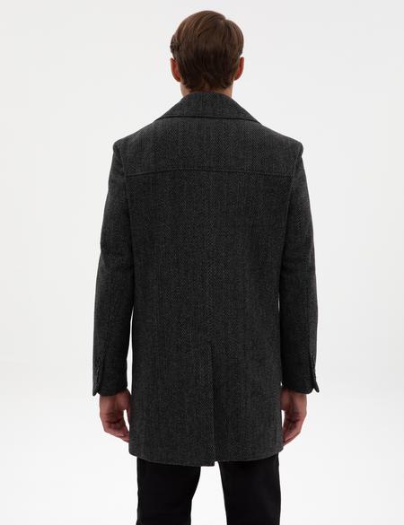 Antrasit Yün Karışımlı Balıksırtı Palto - 50312684012