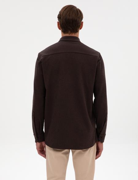 Koyu Kahverengi Regular Fit Örme Gömlek - 50311692058