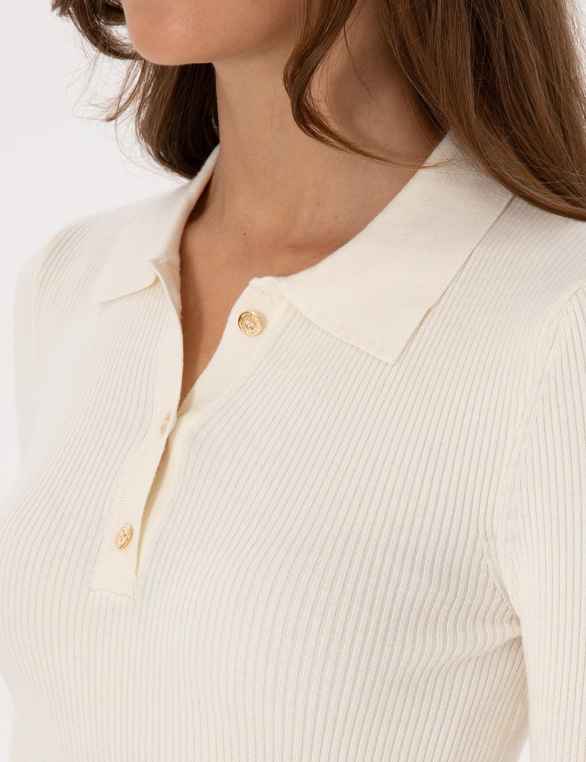 Ekru Slim Fit Polo Yaka Kazak - 50317090027