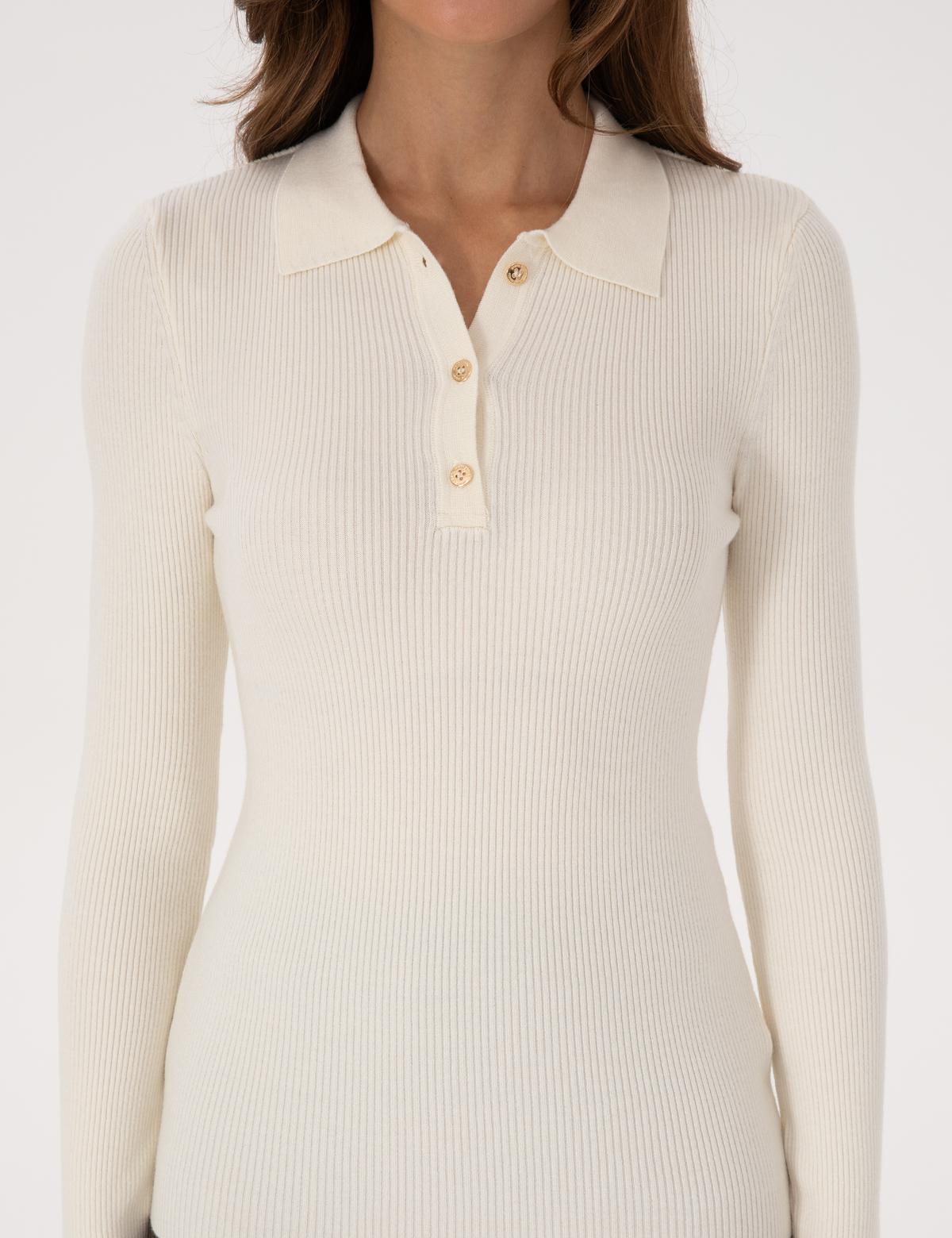 Ekru Slim Fit Polo Yaka Kazak - 50317090027