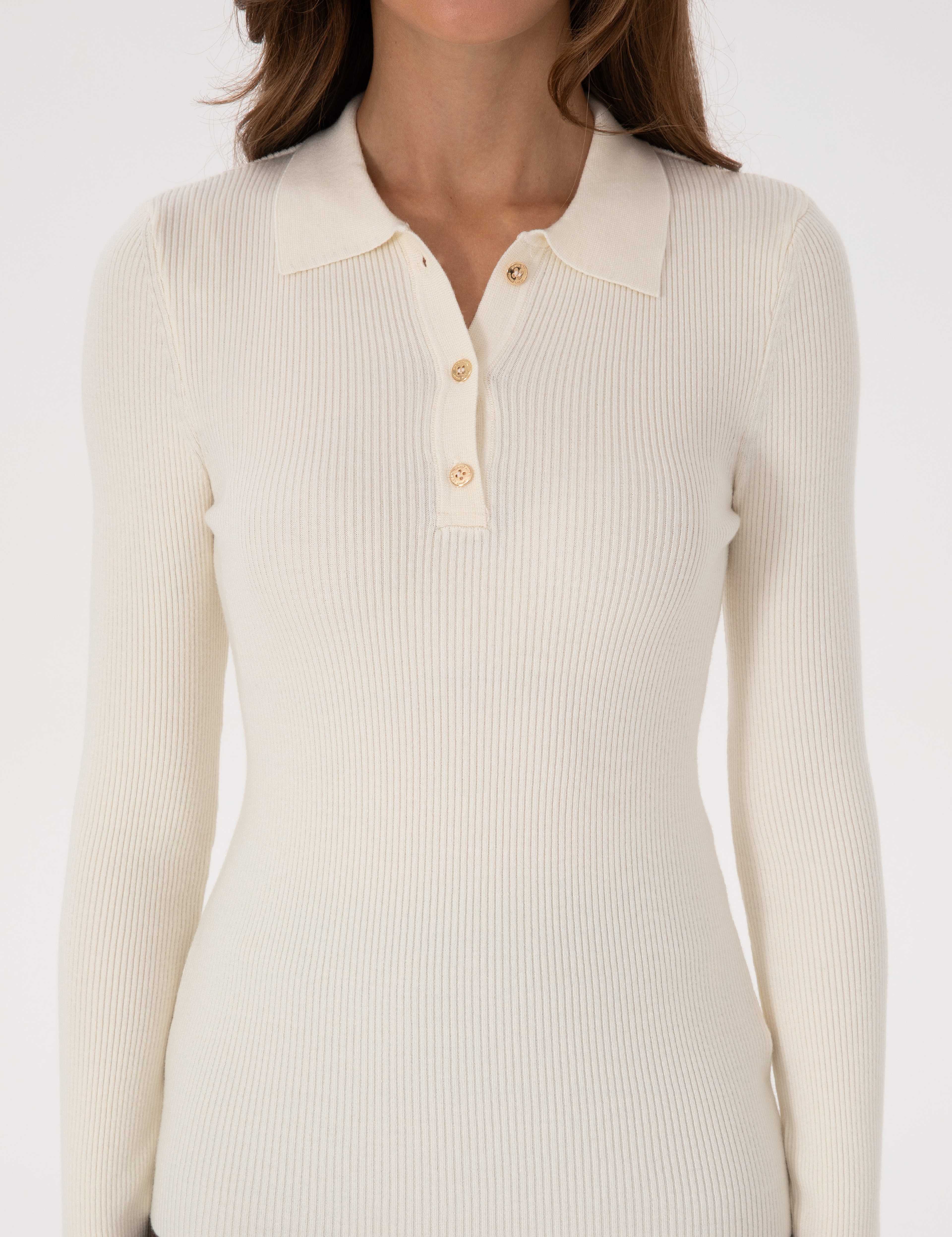 Ekru Slim Fit Polo Yaka Kazak - Image 6