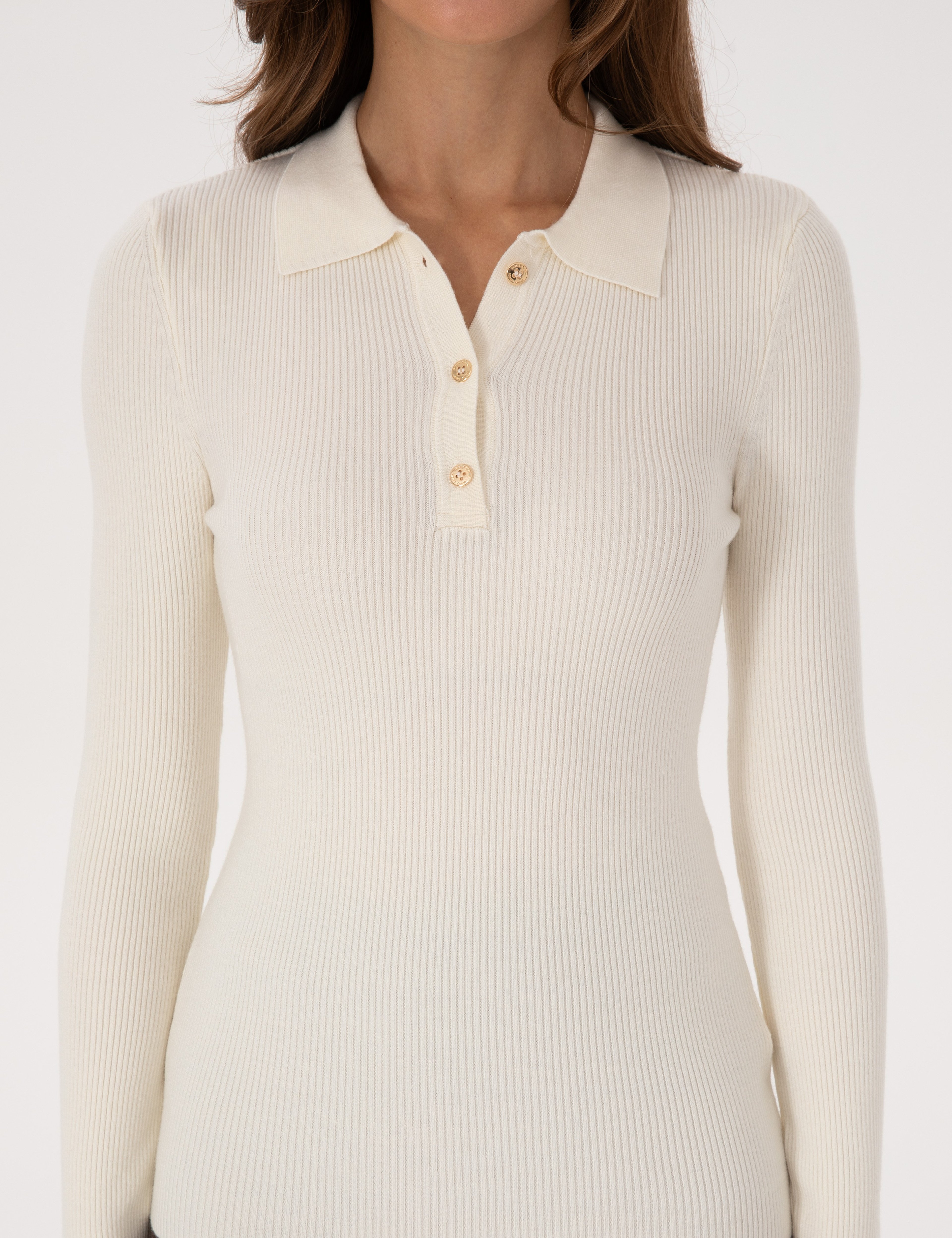 Ekru Slim Fit Polo Yaka Kazak