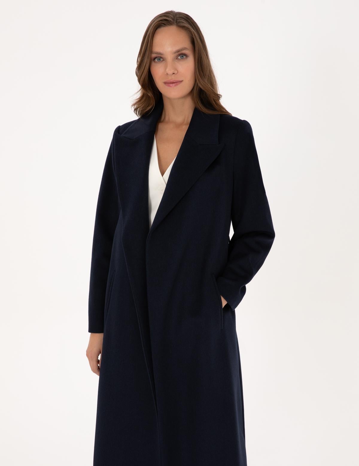 Lacivert Kaşe Kaban