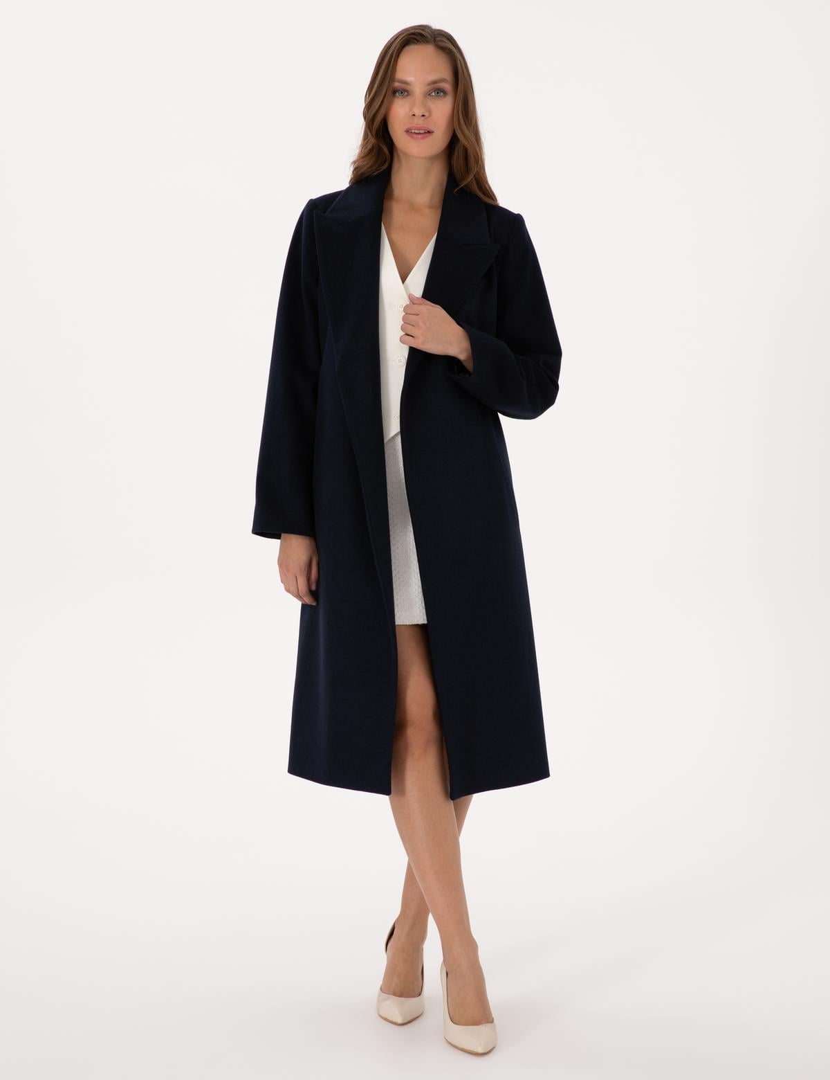 Lacivert Kaşe Kaban - 50308920038