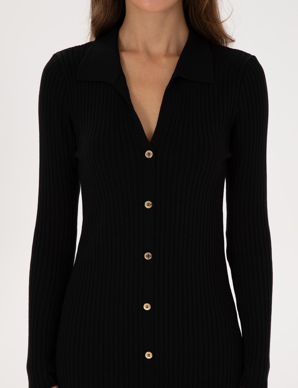 Siyah A Kesim Triko Elbise - 50308196003