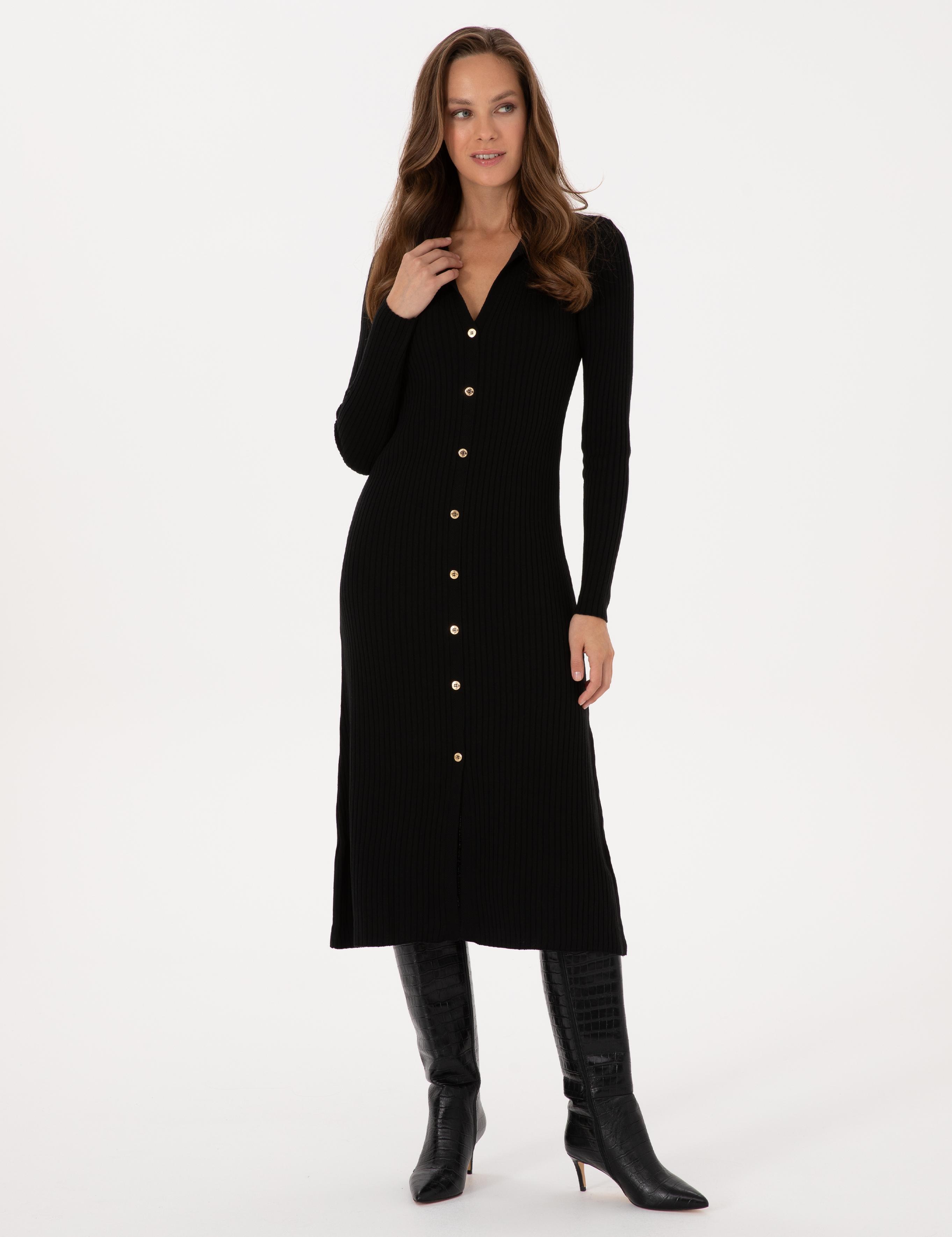 Siyah A Kesim Triko Elbise