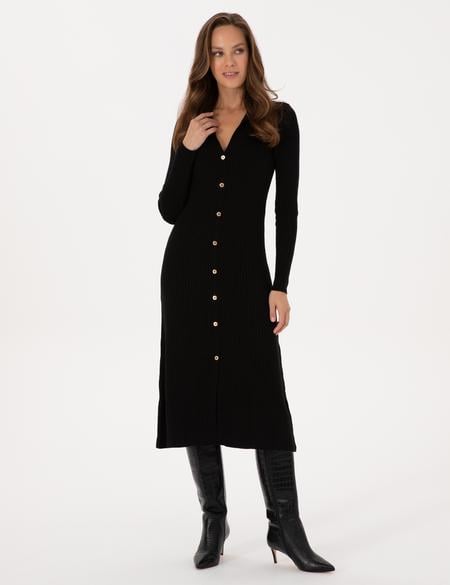 Siyah A Kesim Triko Elbise - 50308196003