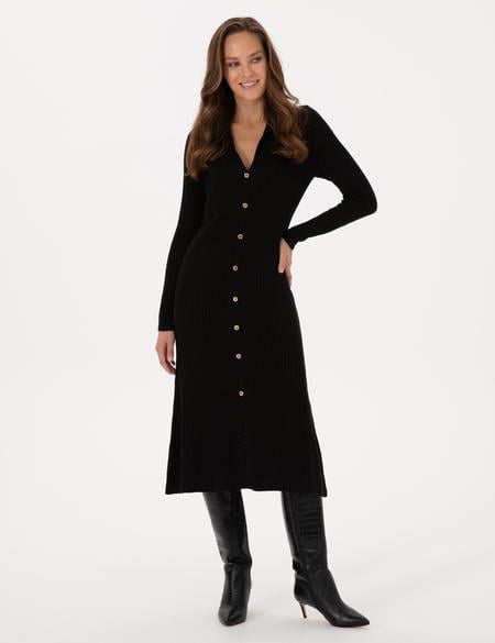 Siyah A Kesim Triko Elbise - 50308196003