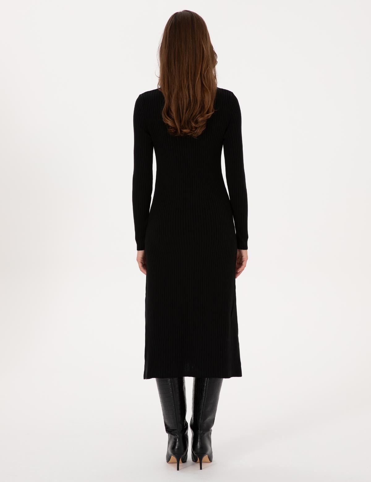 Siyah A Kesim Triko Elbise - 50308196003