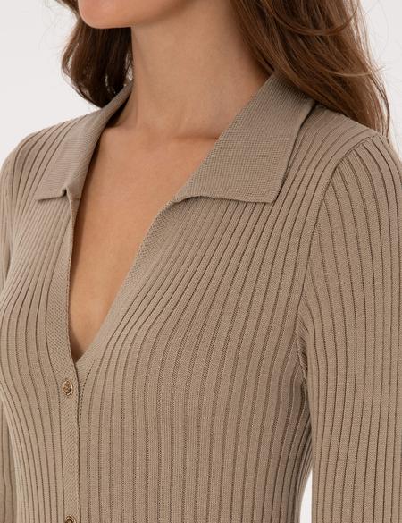 Bej A Kesim Triko Elbise - 50308196010