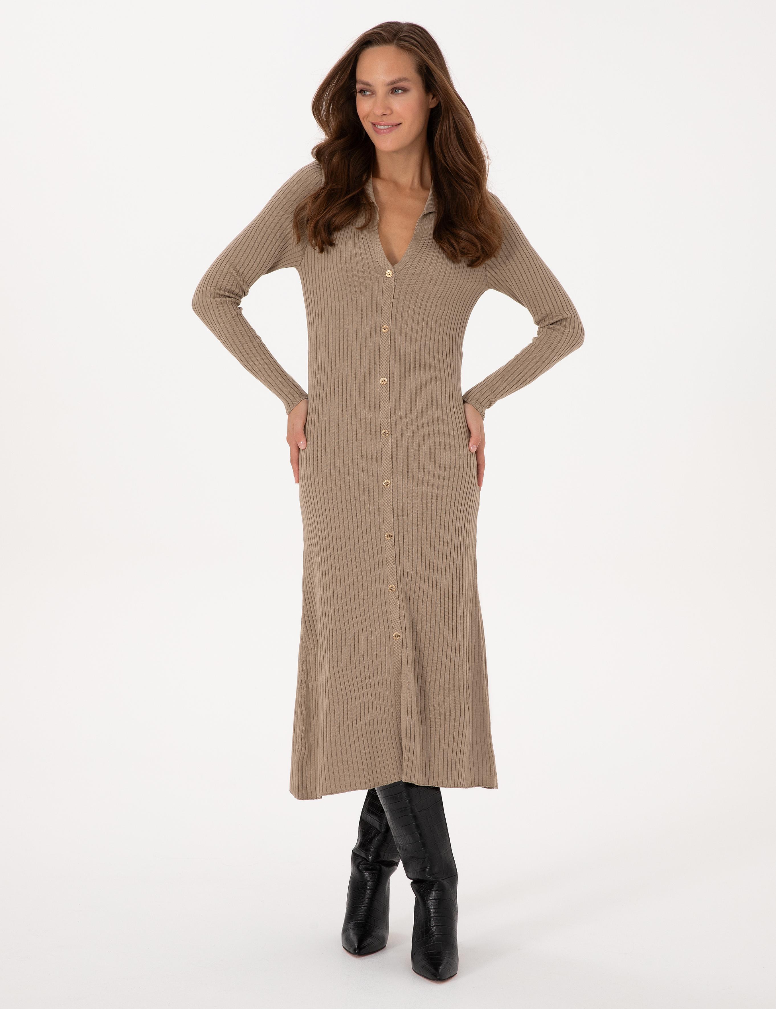 Bej A Kesim Triko Elbise