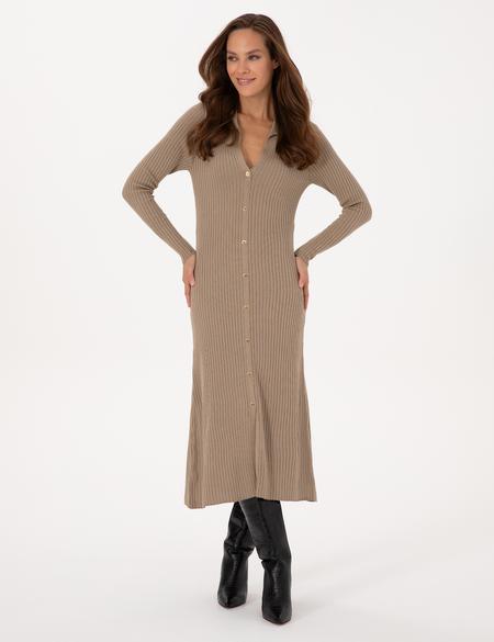 Bej A Kesim Triko Elbise - 50308196010