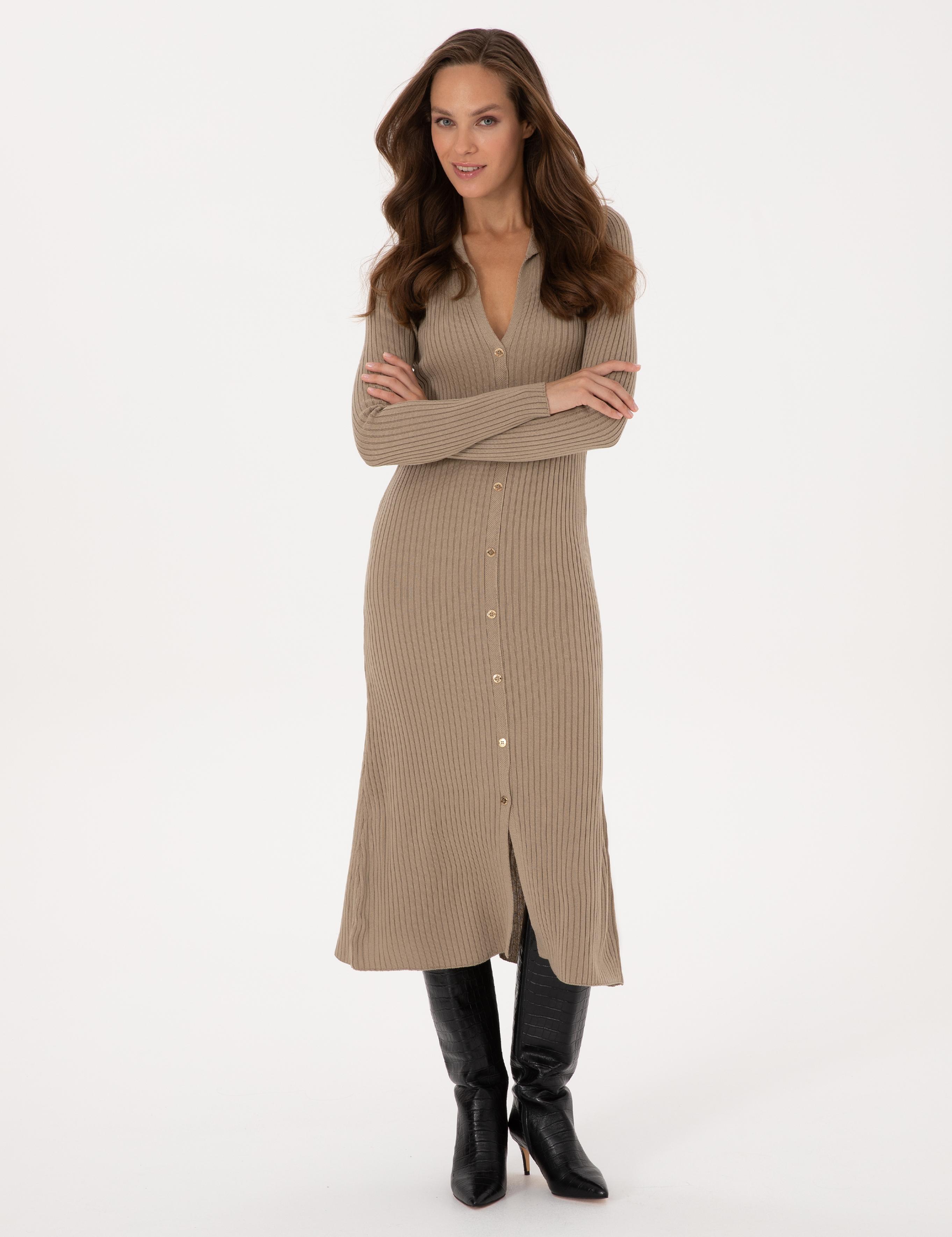 Bej A Kesim Triko Elbise