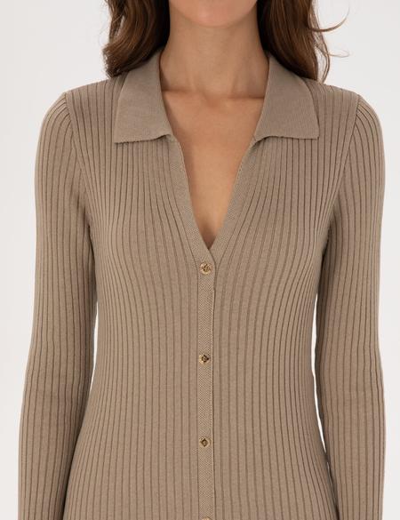 Bej A Kesim Triko Elbise - 50308196010