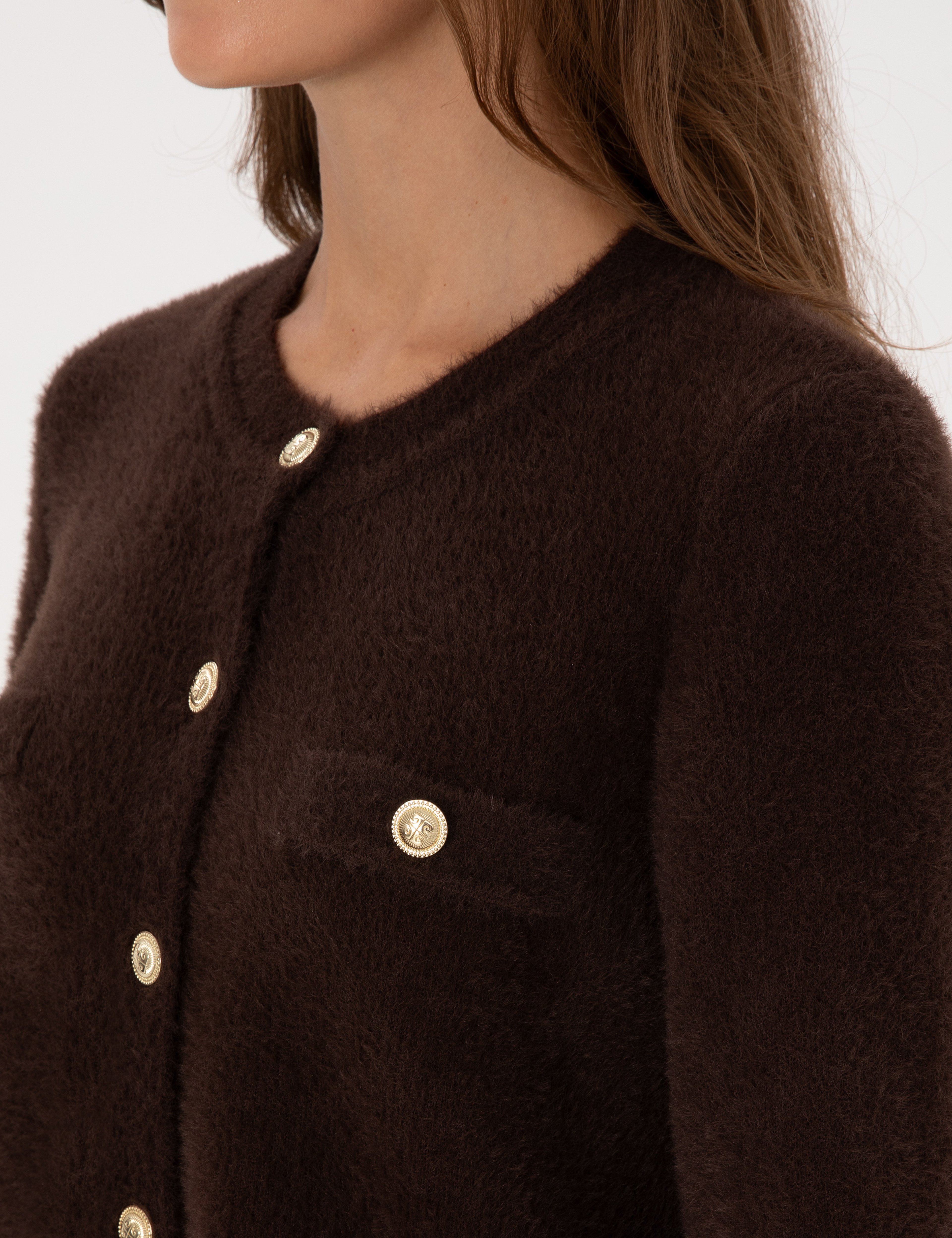 Kahverengi Crop Top Triko Hırka - Image 7