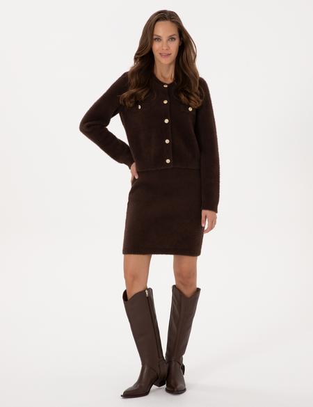 Kahverengi Crop Top Triko Hırka - 50310994012