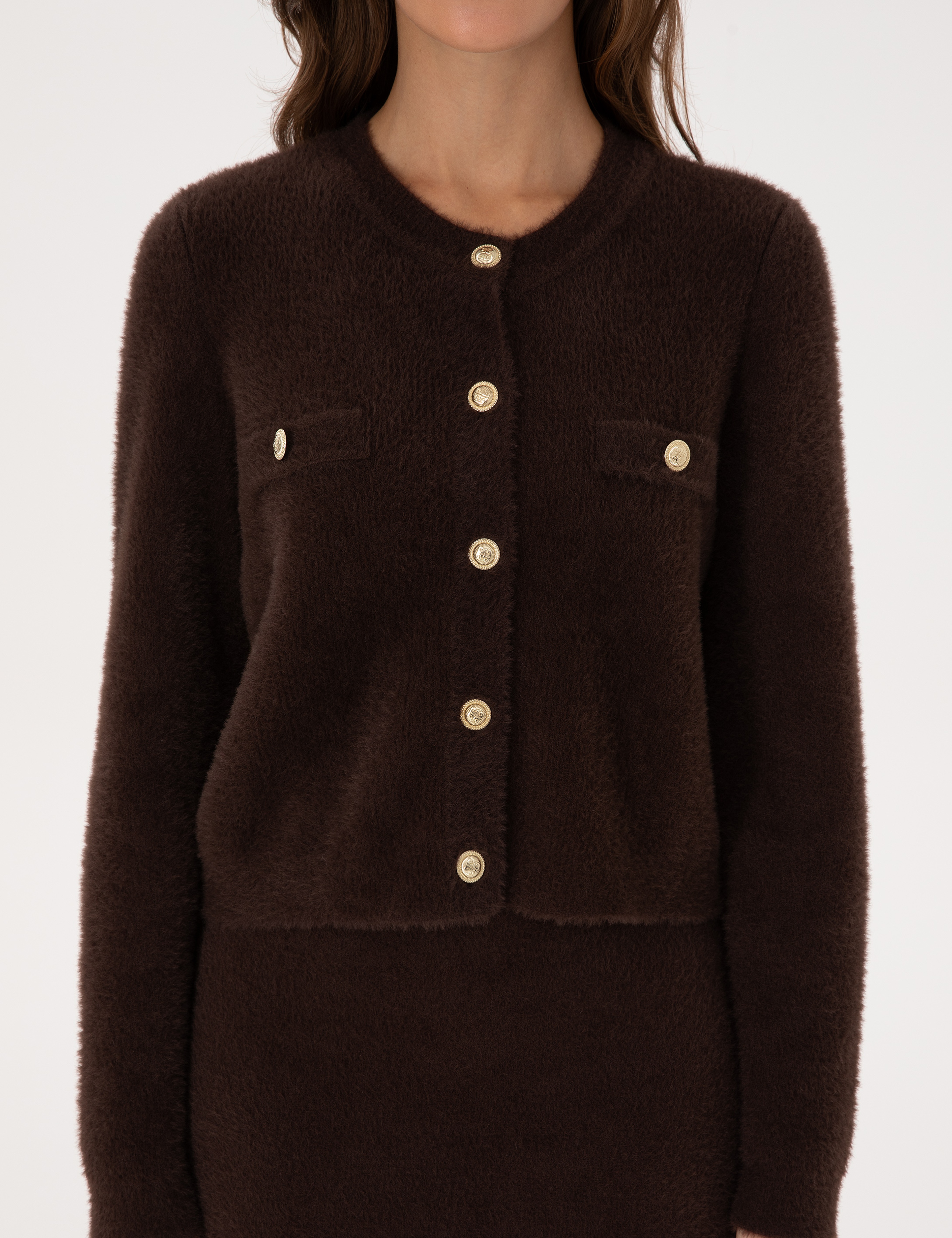 Kahverengi Crop Top Triko Hırka - Image 6