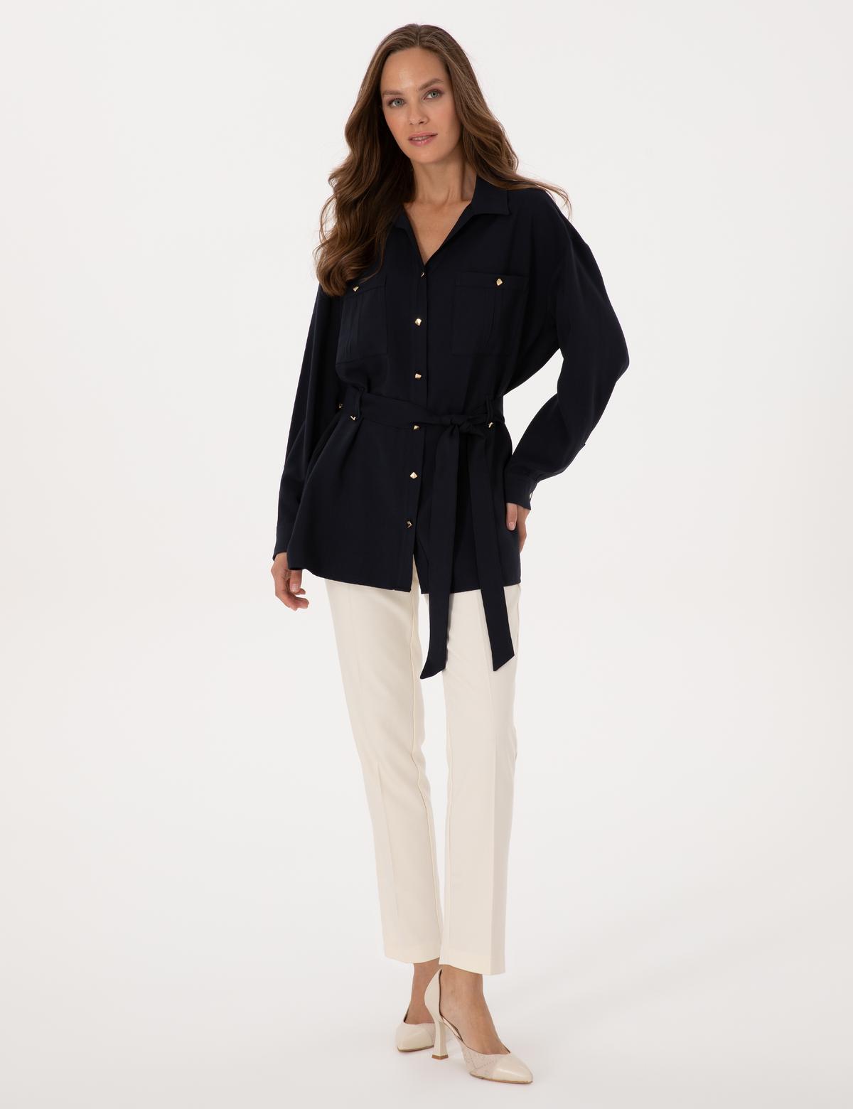 Lacivert Oversize Uzun Kollu Gömlek - 50314120003