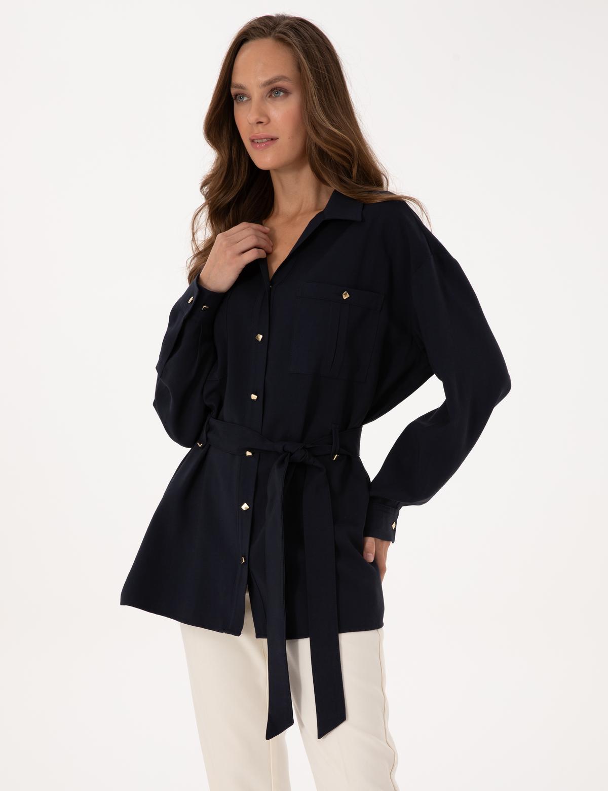 Lacivert Oversize Uzun Kollu Gömlek - 50314120003