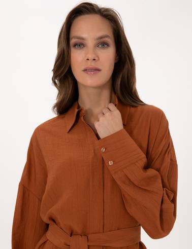 Tarçın Oversize Uzun Kollu Gömlek
