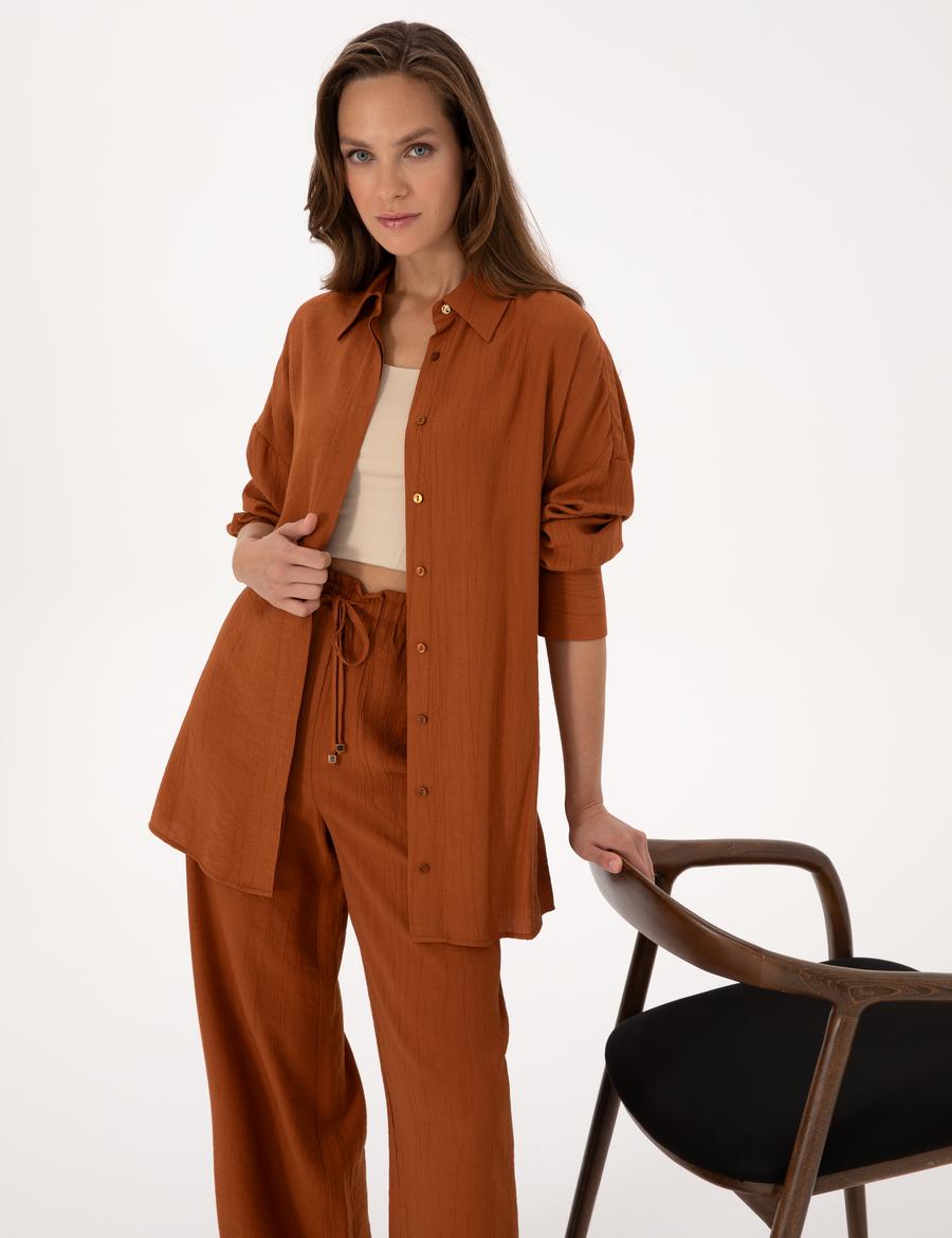 Tarçın Oversize Uzun Kollu Gömlek