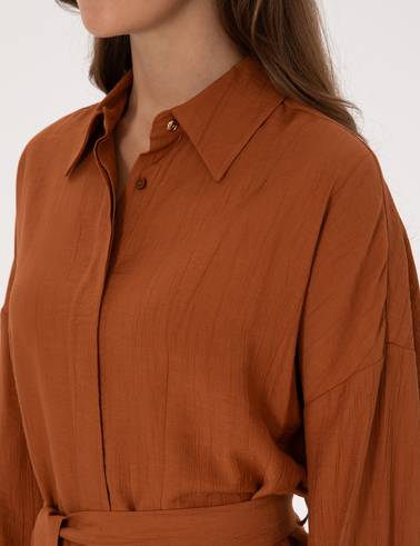Tarçın Oversize Uzun Kollu Gömlek