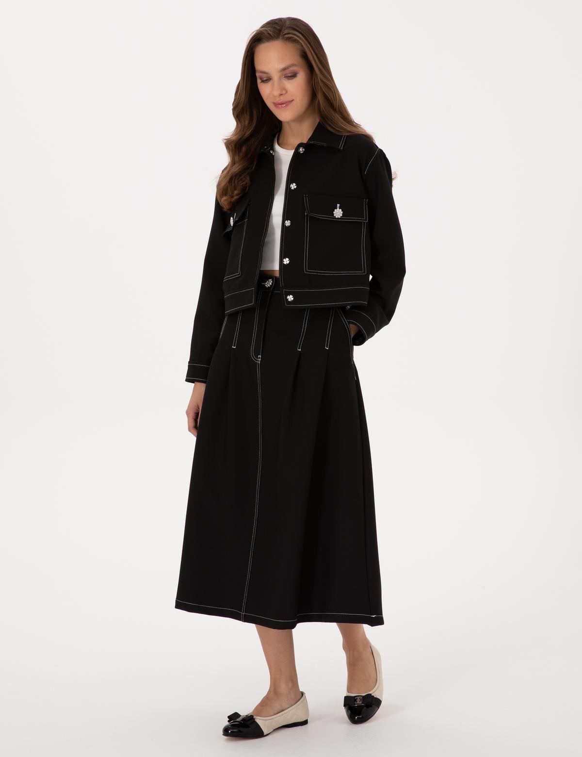 Siyah A Kesim Dokuma Etek - 50310037004