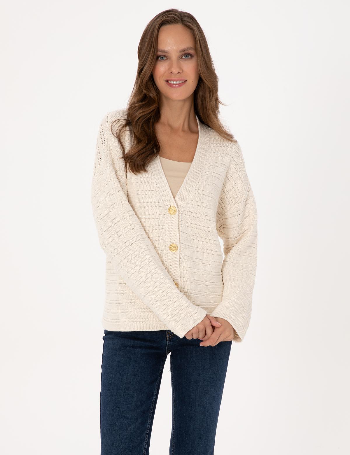 Ekru Comfort Fit Triko Hırka - 50310996006