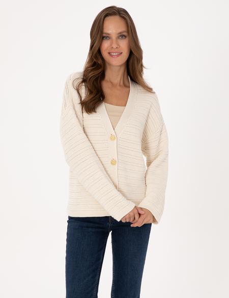 Ekru Comfort Fit Triko Hırka - 50310996006