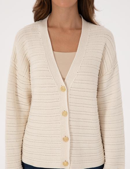 Ekru Comfort Fit Triko Hırka - 50310996006