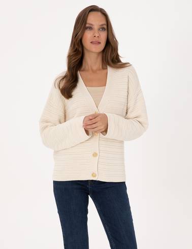 Ekru Comfort Fit Triko Hırka