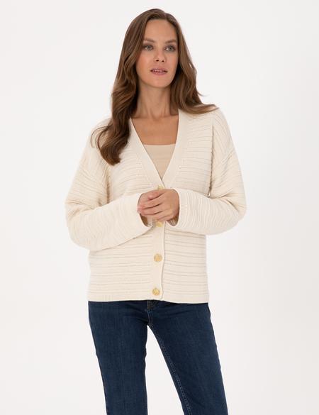 Ekru Comfort Fit Triko Hırka - 50310996006